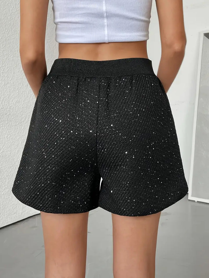 Black Glitter Shorts for Women