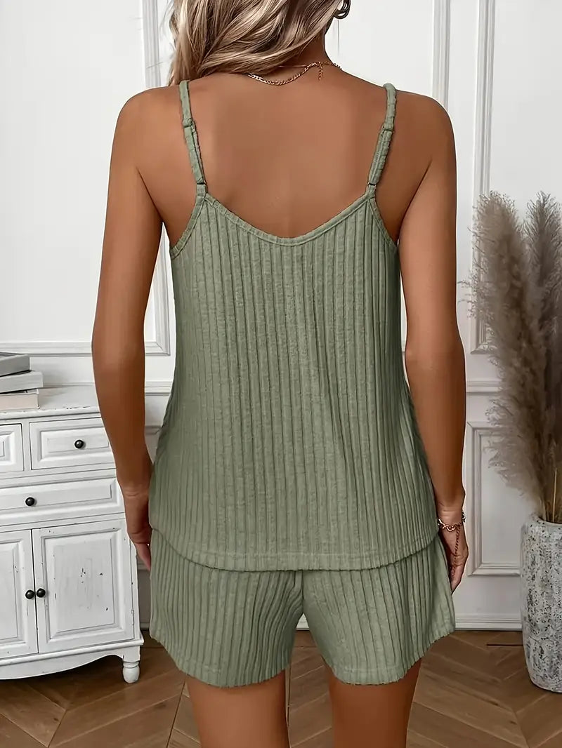 Ribbed Tank Top and Shorts Set for Women