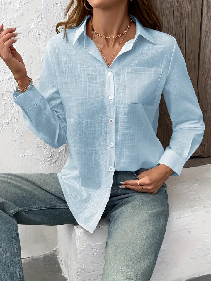 Textured Button Up Blouse with Long Sleeves for Women