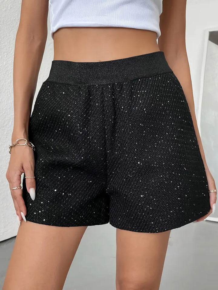 Black Glitter Shorts for Women