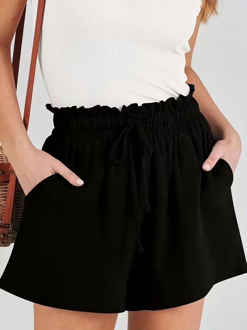 High Rise Elastic Waist Shorts for Women