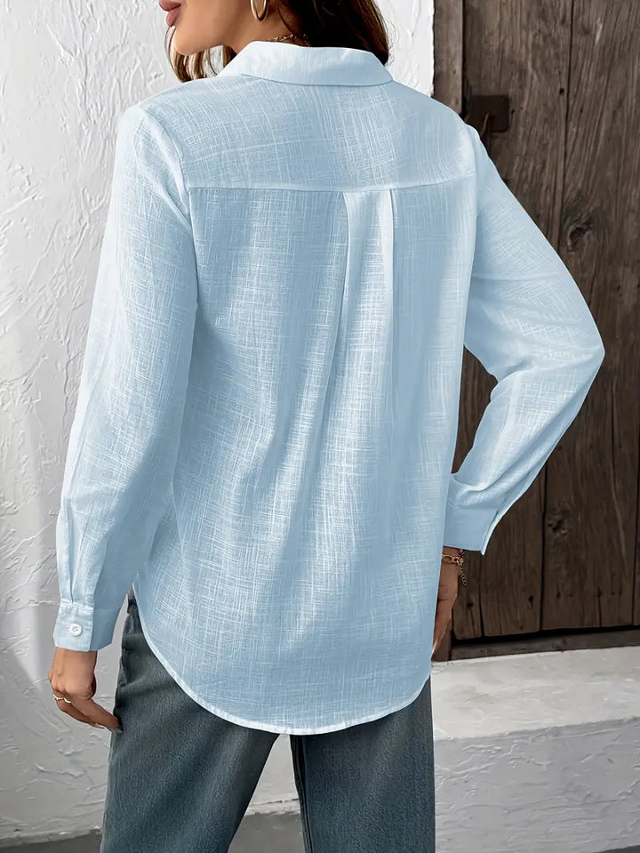 Textured Button Up Blouse with Long Sleeves for Women